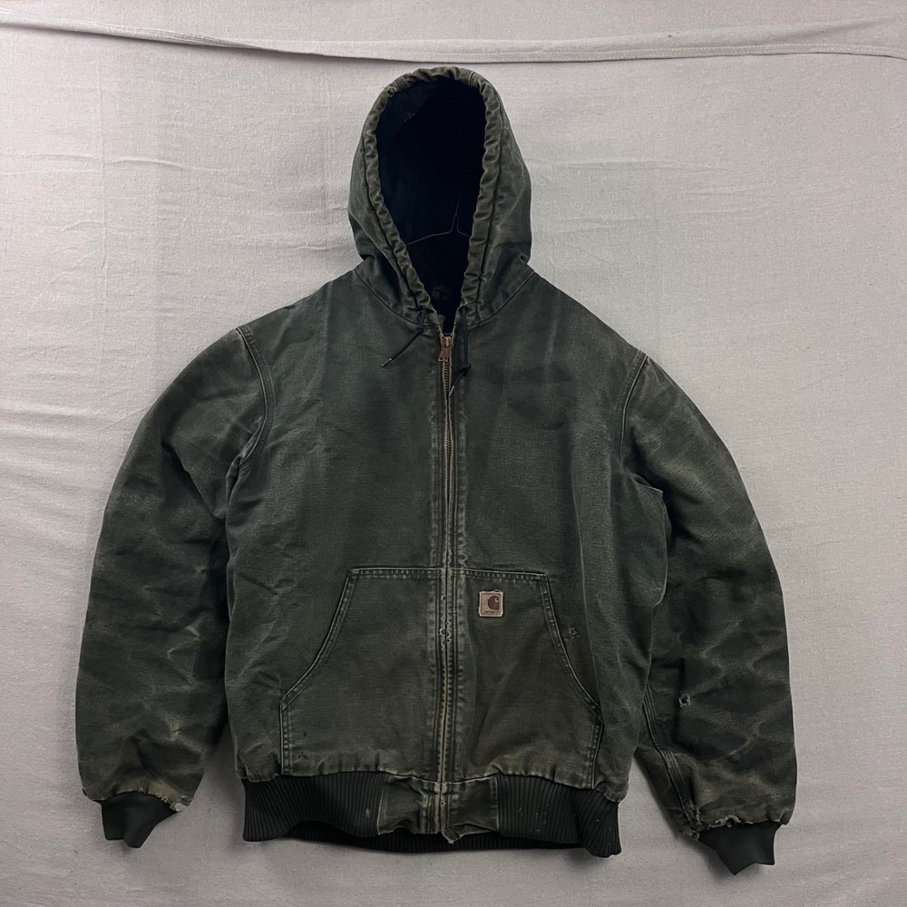 Carhartt Active Jacket Mens Large Tall Moss Green Distressed Hooded J130 MOS